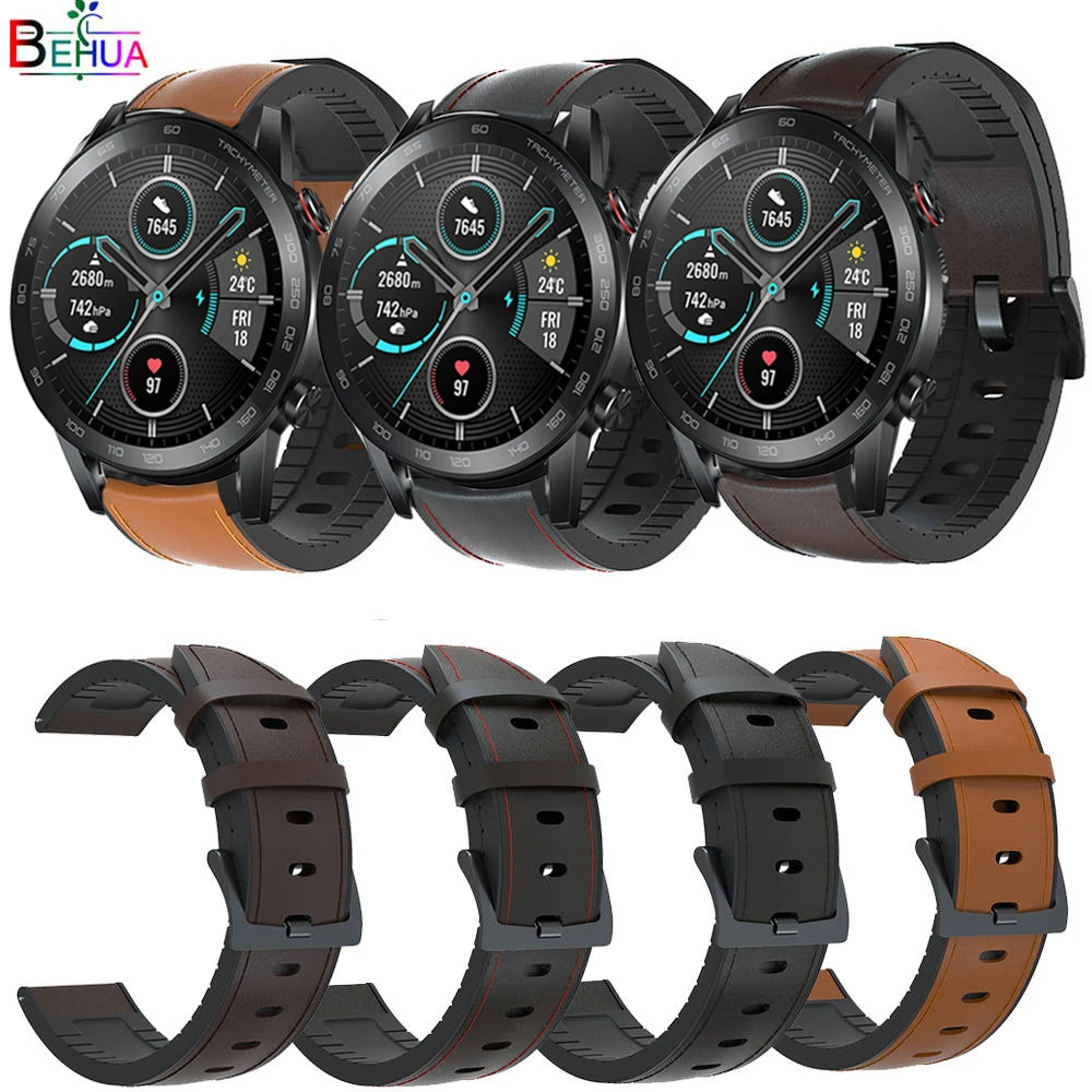 22mm silicone+Leather Strap band For Huawei Honor Magic Watch 2 46mm Wriststrap bracelet For Huami Amazfit GTR 2 / GTR 47mm belt