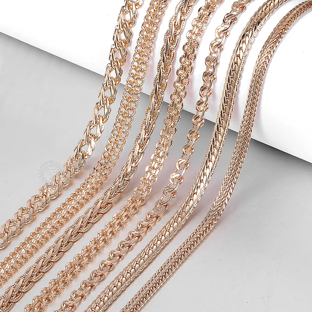 Davieslee Chain Necklace for Women Men 585 Rose Gold Color Necklace for Women Men Foxtail Hammered Bismark Chain 3-8mm DCNN1