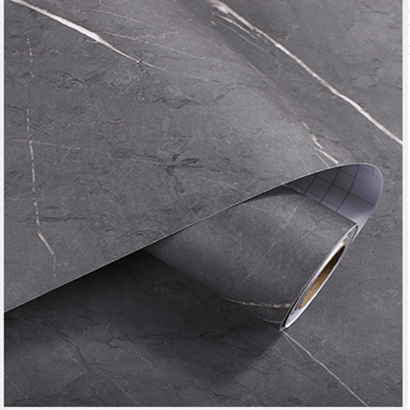 Matte Thickened Gray Marble Pattern Waterproof Self-adhesive Wallpaper Kitchen Countertop Oil-proof Rock Board Wall Sticker 5M