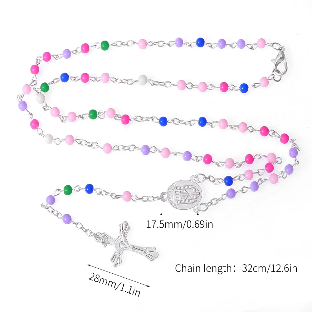 1 Piece Of Colorful Necklace Acrylic Metal Religious Chain Necklace Cross Pattern For Women Gift Religious Praye Rosary Jewelry