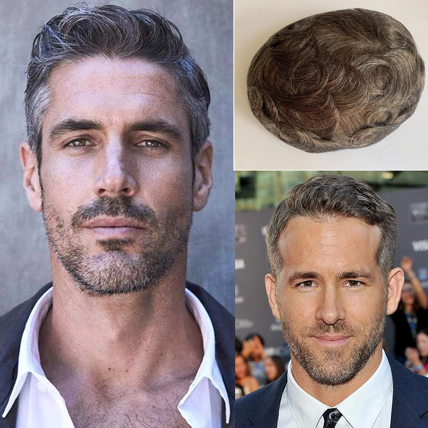 

Black Mixed Gray Blonde Color Human Hair System Wave Straight Full PU Men Toupee Men Hair Piece Human Hair Breathable PU