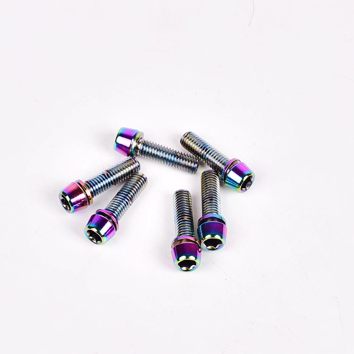 Transport Steel Titanium Titanium Plated Bolts With Washers M5*18mm Bicycle Parts Bicycle Stem Parts 6 Pieces Of Rainbow Gold