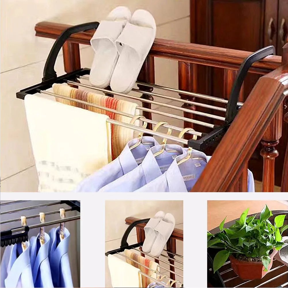 Stainless Steel Folding Towel Drying Rack, Clothes Hanging Racks with Clips, Balcony Windowsill, 100% High Quality Guarantee