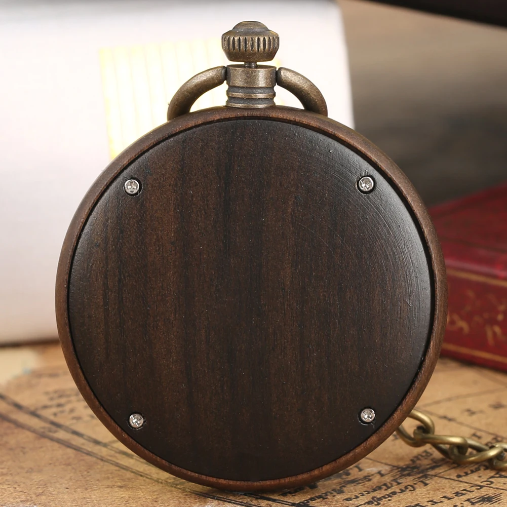 Royal Watch Vintage Wooden Round Dial luminous pointers Quartz Pocket Watch Woody Unique Watches 30cm Chain Clock for Men Women