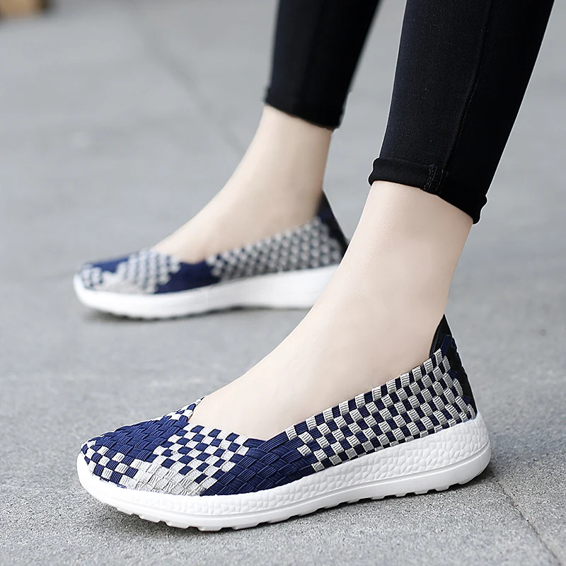 Flats Women Casual Shoes Breathable Handmade Woven Sneakers Female Loafers Comfortable Walking Shoes Lightweight Boat Footwear