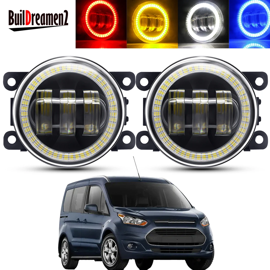 

2 Pieces Angel Eye Fog Light Assembly Car LED Lens Fog Daytime Running Lamp DRL 30W H11 12V For Ford Tourneo Transit Connect