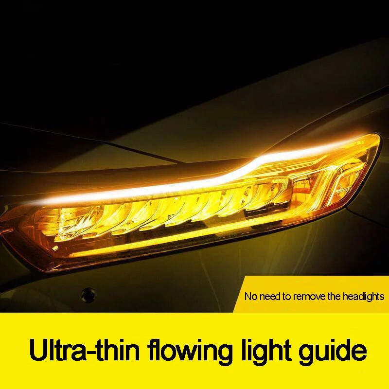 

2Pcs Flowing Strip Flexible Car Lamp Strip Yellow Flowing Headlight Universal Styling Yellow Brake 12V Daytime Running Light Led