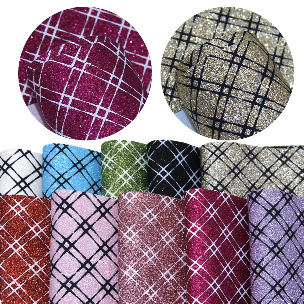 David accessories 20*33cm Glitter Grid Glitter Faux Synthetic Leather Patchwork For Hair Bow Bags Phone Cover DIY,1Yc8583