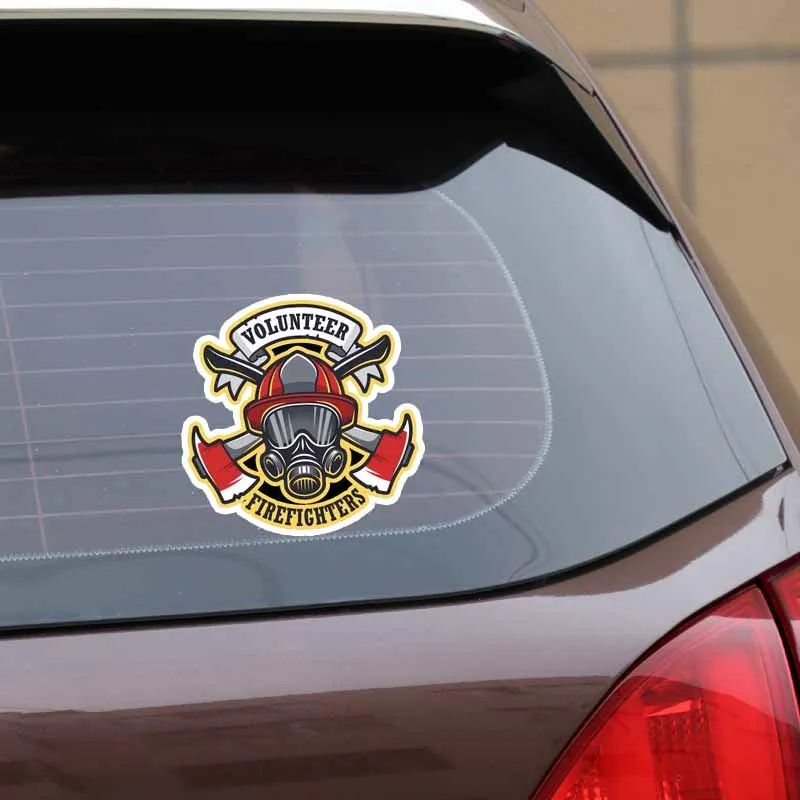 YJZT 13.9CM*13.9CM Funny Volunteer Firefighter Reflective Car Sticker PVC Decal 12-0659