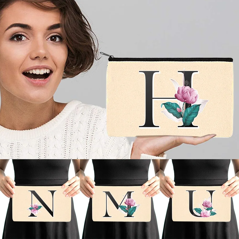 

Women's Cosmetic Makeup Bags Initial Name Alphabet Pattern Travel Bag Storage Pouch Handbag Purse Pencil Case