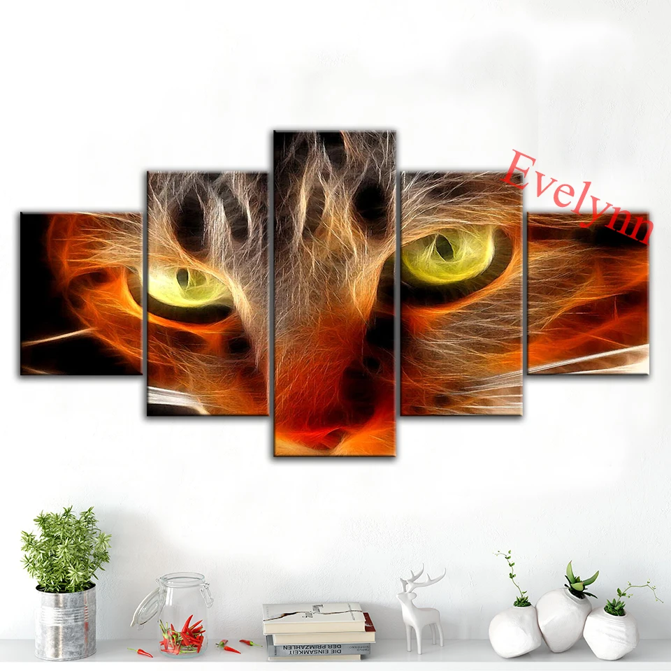 

5 Piece Cat Eyes Animal Poster Wall Art Modern Canvas Print Abstract Modular Pictures for Living Room Decoration Painting Frame