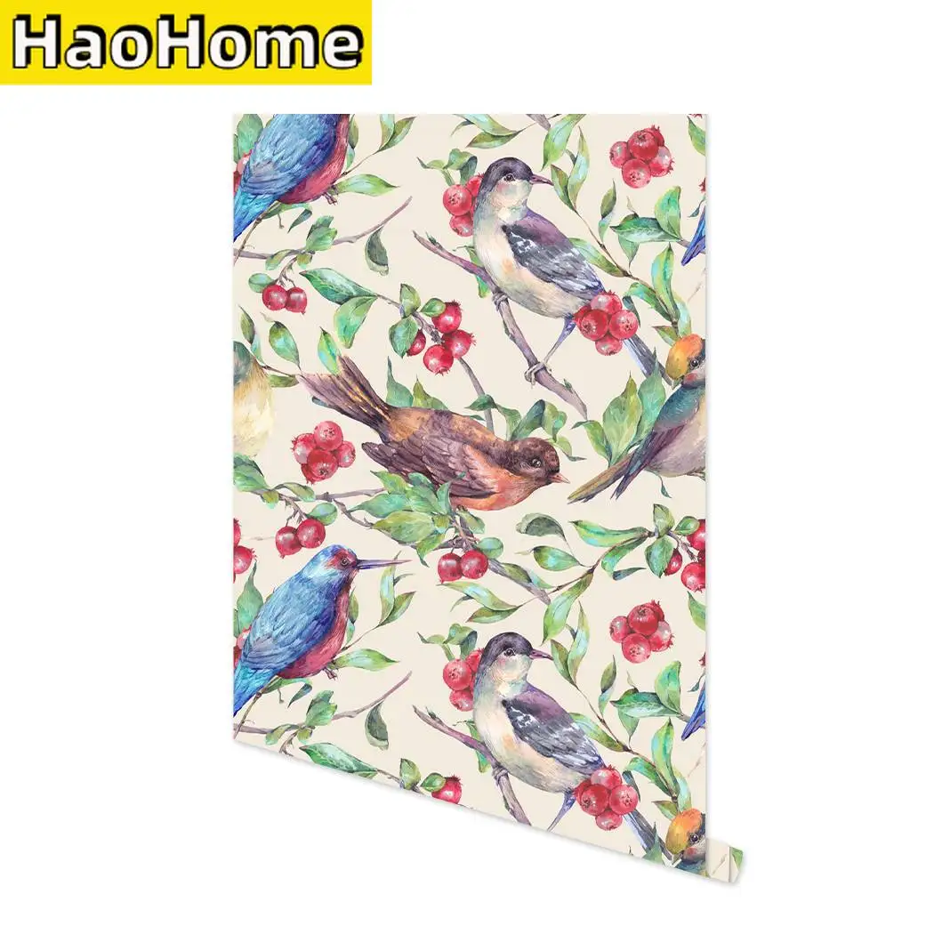 Multicolor Bird Self Adhesive Wallpaper Red Lemon Peel and Stick Wallpaper Green Leaf Removable Contact Paper for Wall Decor