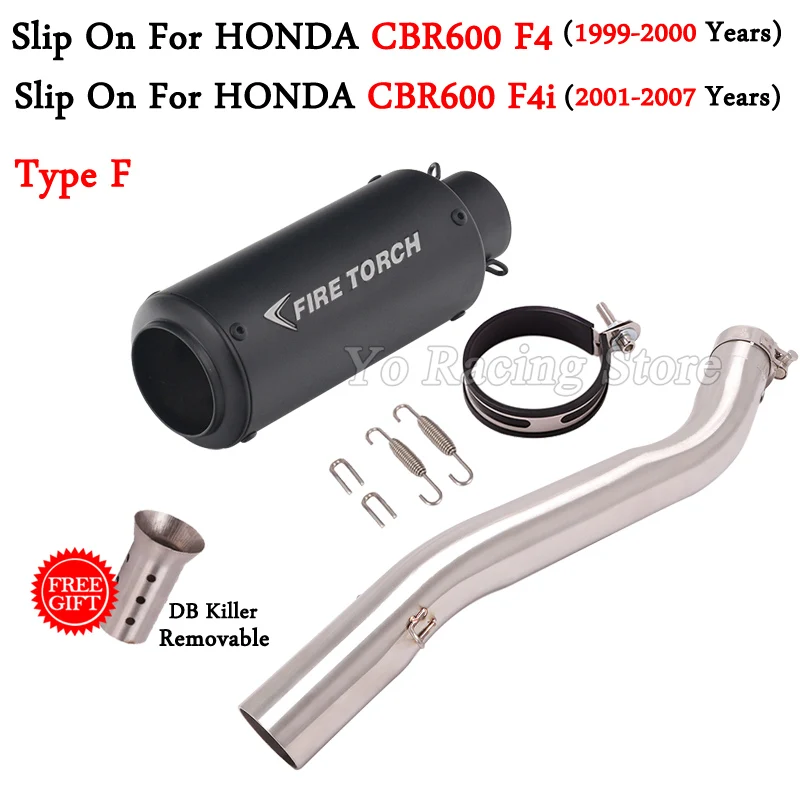 Slip On For Honda CBR600 F4 1999-2001 CBR600 F4i 2001-2007 Motorcycle Exhaust Escape Modified Middle Link Pipe Muffler Motocross