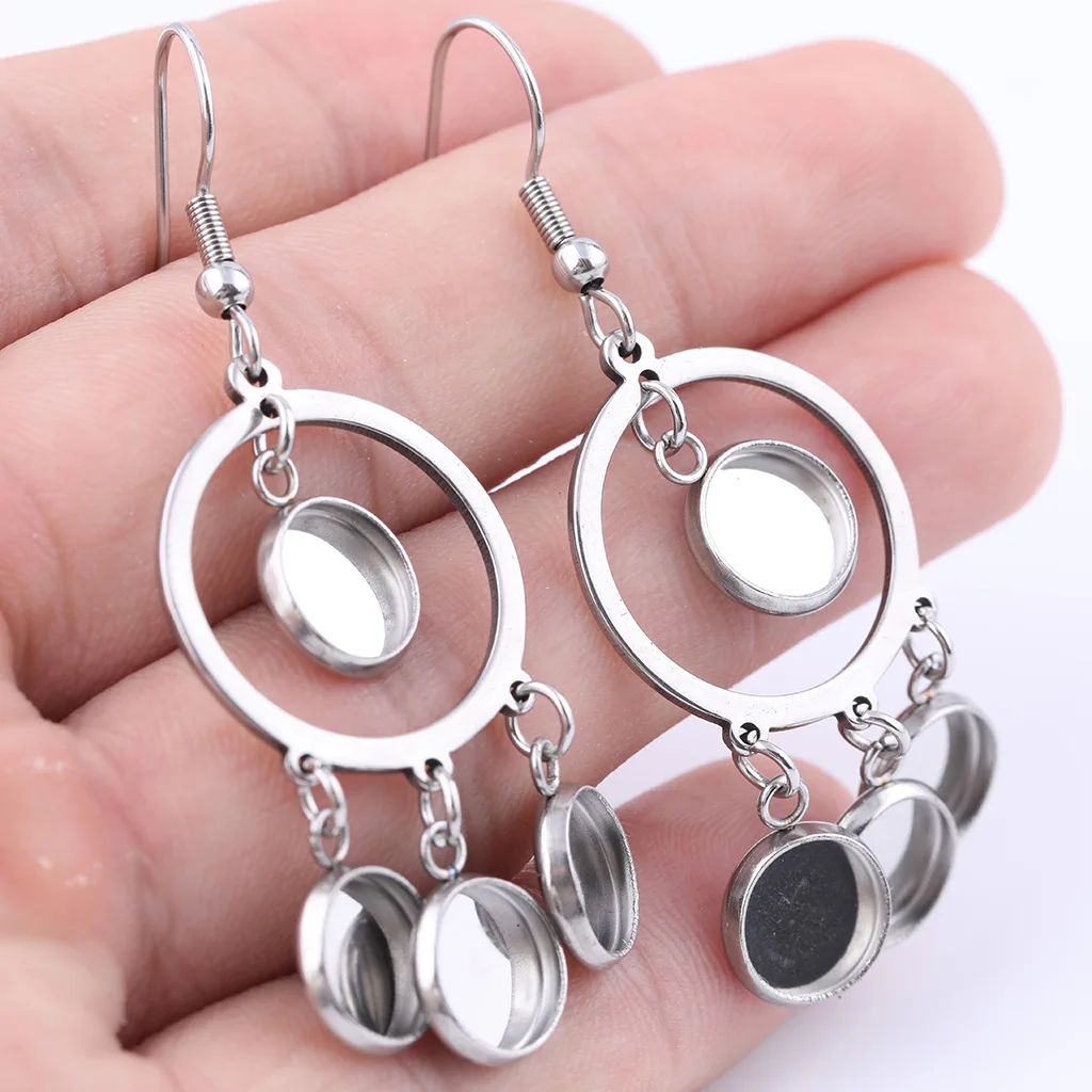 6pcs Stainless Steel Fitting 8mm Round Cabochon Earring Base Setting Blanks Diy metal materials for earrings making