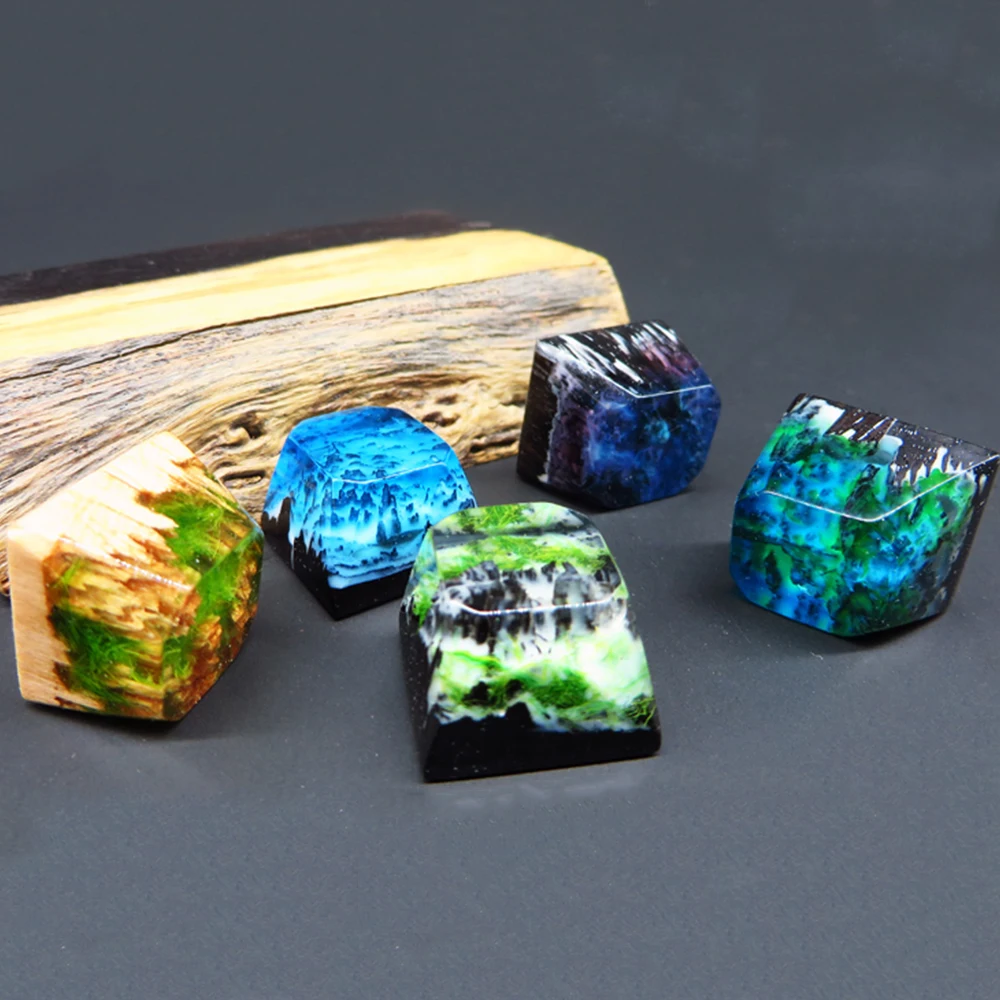 

Handmade Backlight Resin Keycaps For Cherry Mx Switch Mechanical Keyboard OEM R4 Luminous Snow Mountain Jungle Wood Key Caps