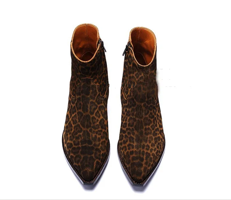 Spring Botines Chelsea Boots Men Black Soft Genuine Leather Ankle Boots Thick Heels Men Shoes Cowboy Boots Man Punk Boots