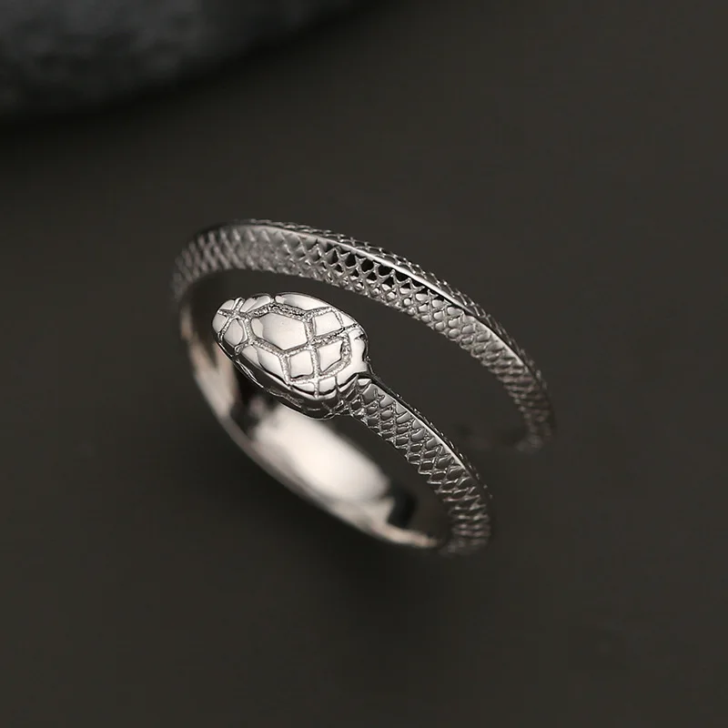 QEENKISS RG6644 Fine Jewelry Wholesale Fashion single male Man Birthday Wedding Gift Retro Snake 925 Sterling Silver Open Ring