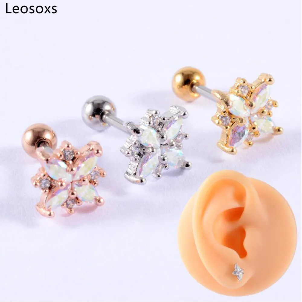 

Leosoxs 2pc Small Snake Earring Stainless Steel Copper Inlaid Zircon Earrings Love Crescent Male Thread Steel Ball Ear Bone Ring