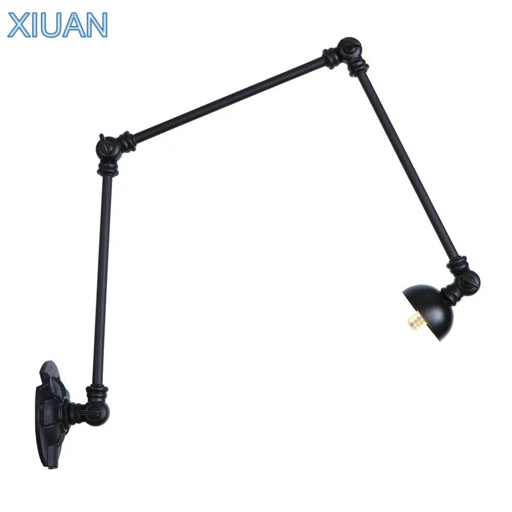 

Long Swing Arm Wall Light Adjustable Joint Loft Foldable Arms American Iron Black Wall Lamp Vintage Bedroom Study Reading Lamps