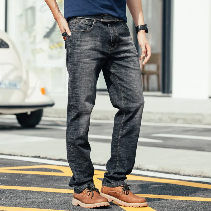 Men Fashion Jeans Pants Straight Loose Baggy Harem Elastic Denim Pants Hip Hop Casual Cotton Breathable Wide Leg Black Trousers