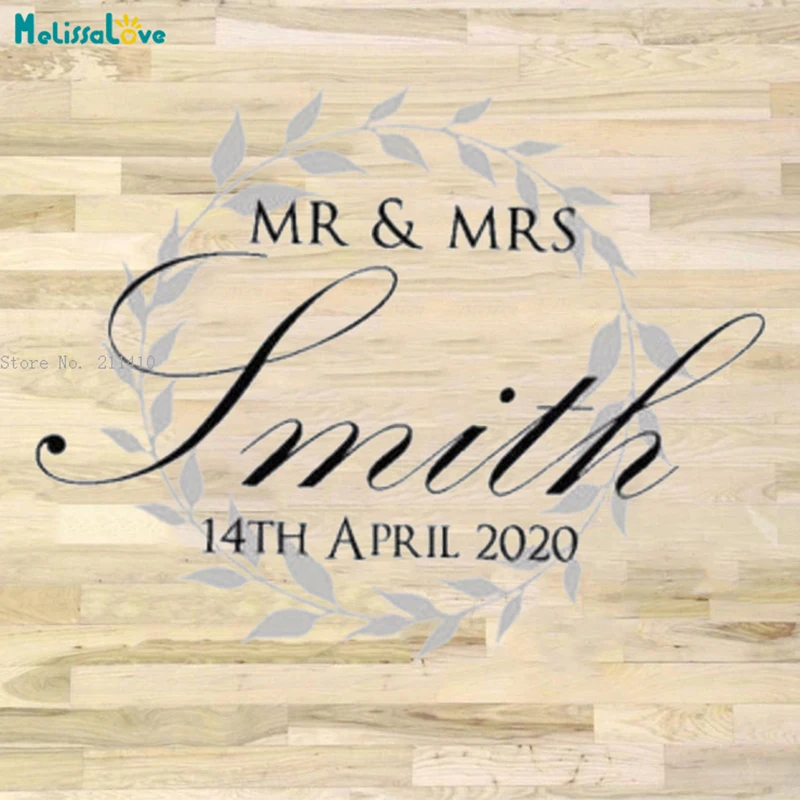 

Custom Last Name And Date Wedding Dancing Floor Stickers Center Stage Murals Personalized Two Colors Decals YT6291