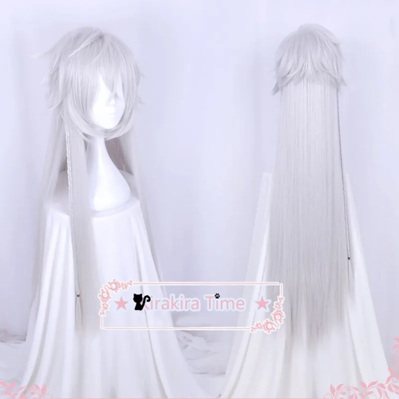 Black Butler Kuroshitsuji Under Taker Undertaker 110cm Long Silver Color Heat Resistant Hair Cosplay Costume Wig + Free Wig Cap