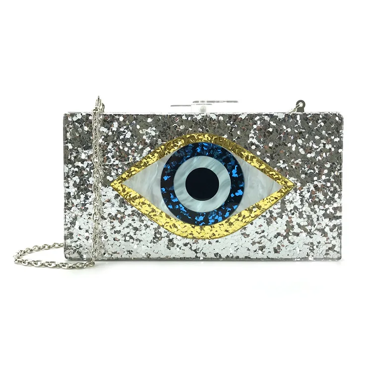 Classic eyes painting acrylic women daily use clutch evening party purse solid bag