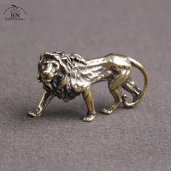 Retro Brass Lion King Miniatures Figurines Desktop Ornaments Pure Copper Statue Metal Crafts Home Decorations Keychain Pendants