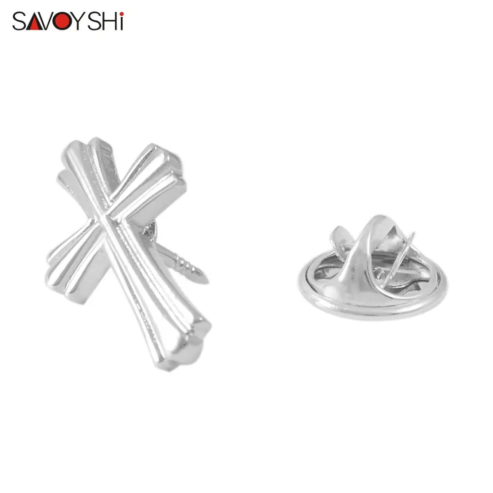 SAVOYSHI Fashion Silver Color Cross Men Lapel Pin Brooches Pins for Mens Coats Collar Pin Womens Hats Dress Bag Accessories