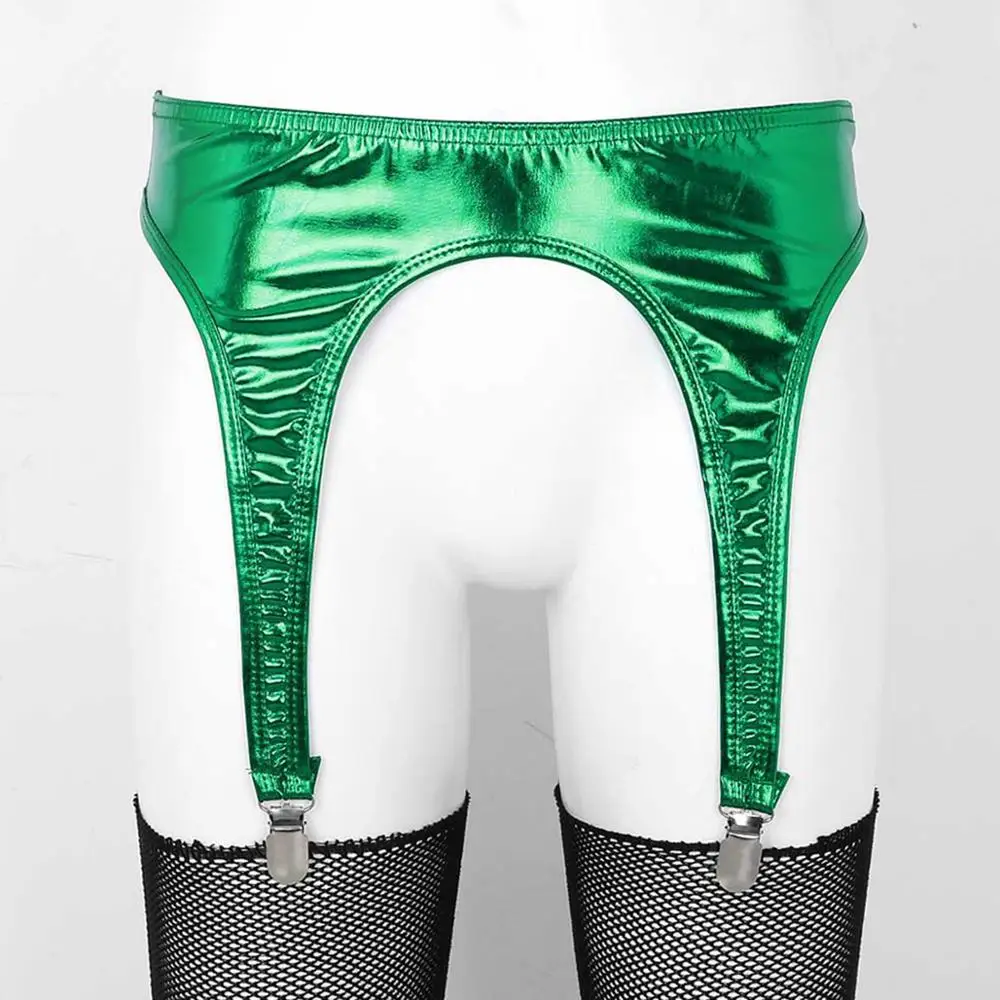 المرأة لامعة معدنية الرباط حزام معدني بطة الفم مقاطع الحمالة ل الفخذ العليا جوارب مثير القطب الرقص كلوبوير الإكسسوارات #5