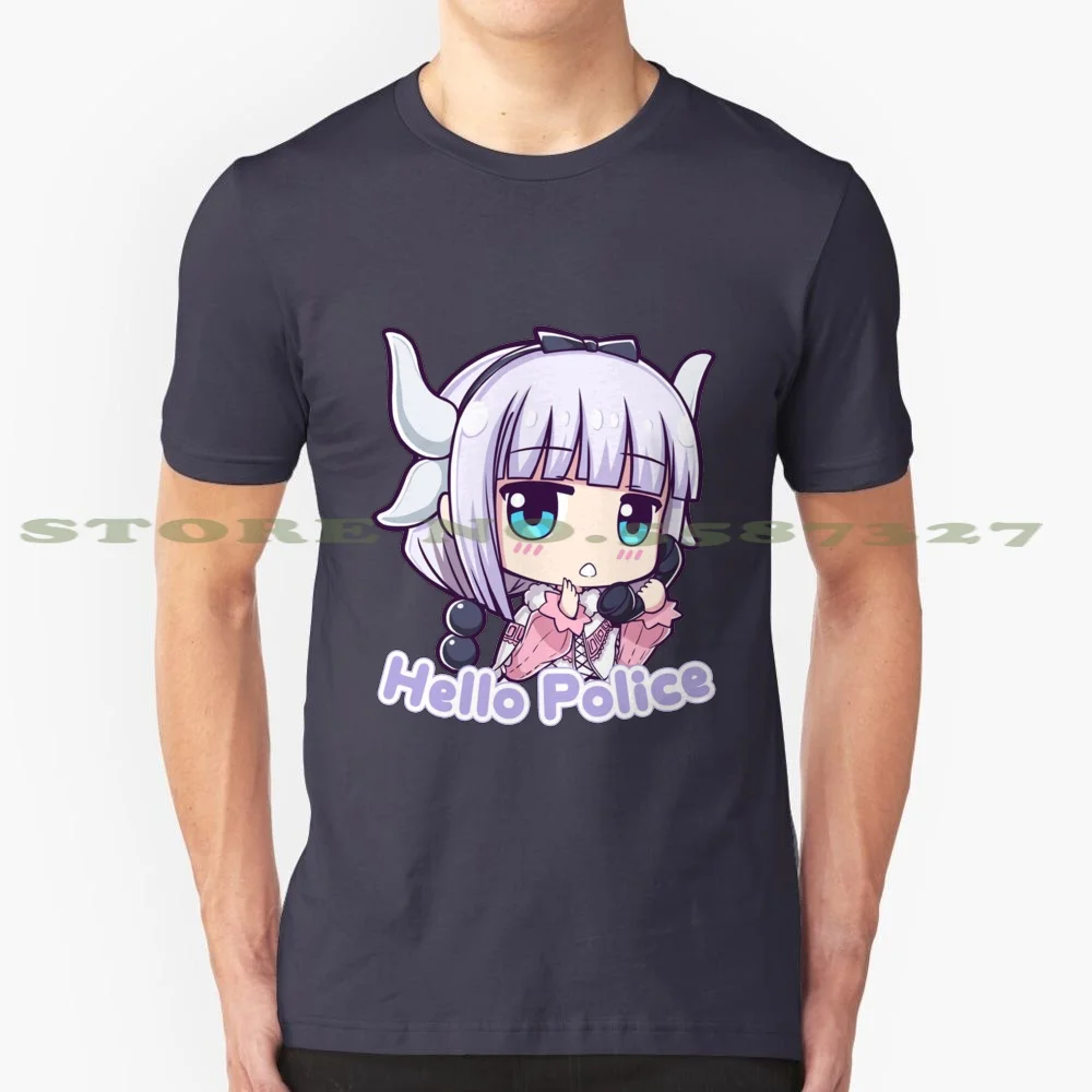 Kanna - Dragon Maid - Hello Police 100% Cotton T-Shirt Anime Miss Kobayashis Dragon Maid Manga Lolita Kawaii Kanna Kamui Kanna