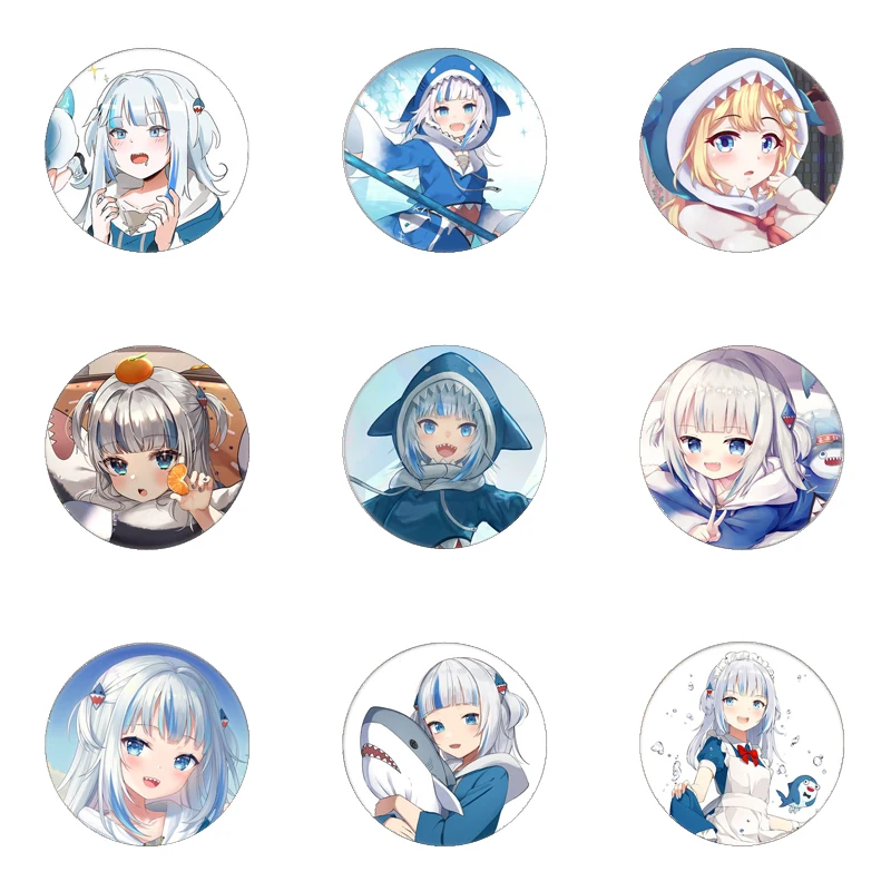 Youtuber lovely Gawr Gura Brooch Pin Cosplay Jewelry Vtuber  Animation Game Anime Badge Accessories Clothes Backpack Decoration