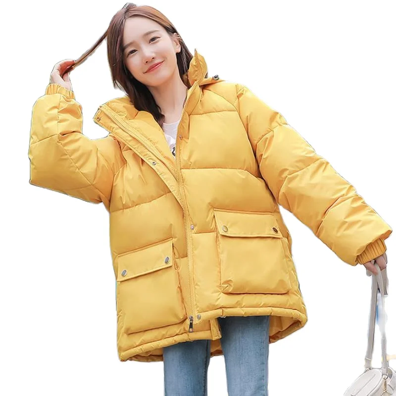 

Women Fashion Colors Winter Hooded Puffer Jacket Female Loose Long Sleeve Coat Solid Harajuku Warm Oversize Parkas