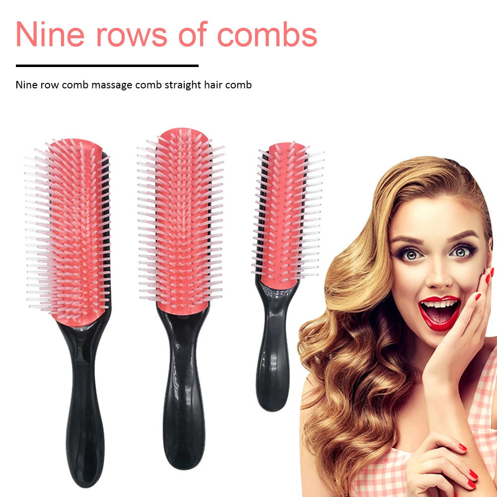 9-Rows Detangling Hair Brush Denman Detangler Hairbrush Scalp Massager Straight Curly Wet Removable DIY Hair Comb Brush