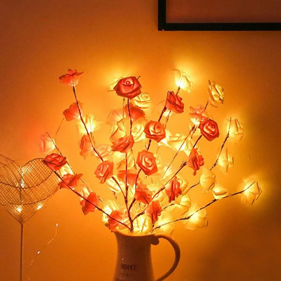 

73CM LED Rose Flower Willow Branch Light Simulation Rose Branch Lamp Vase Filler Willow Twig Light For Party Holiday Event Decor