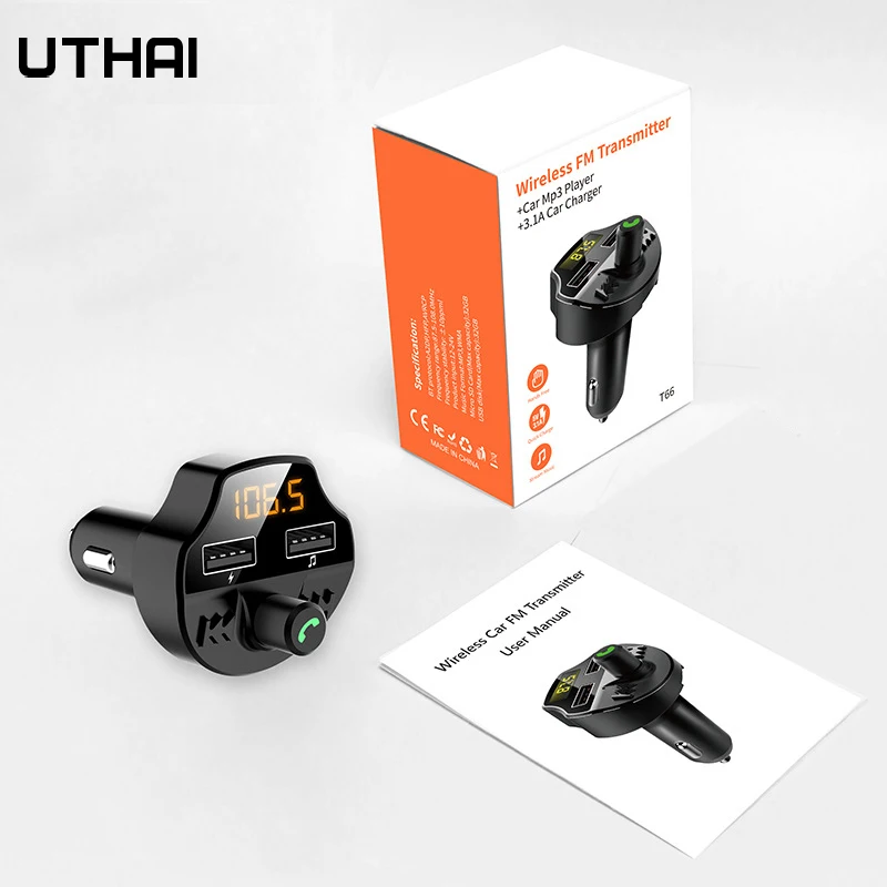 UTHAI 3.1A  USB Charger Bluetooth-compatible Car Kit FM Transmitter Modulator Audio Mp3 Player Phone Wireless Handsfree Carkit