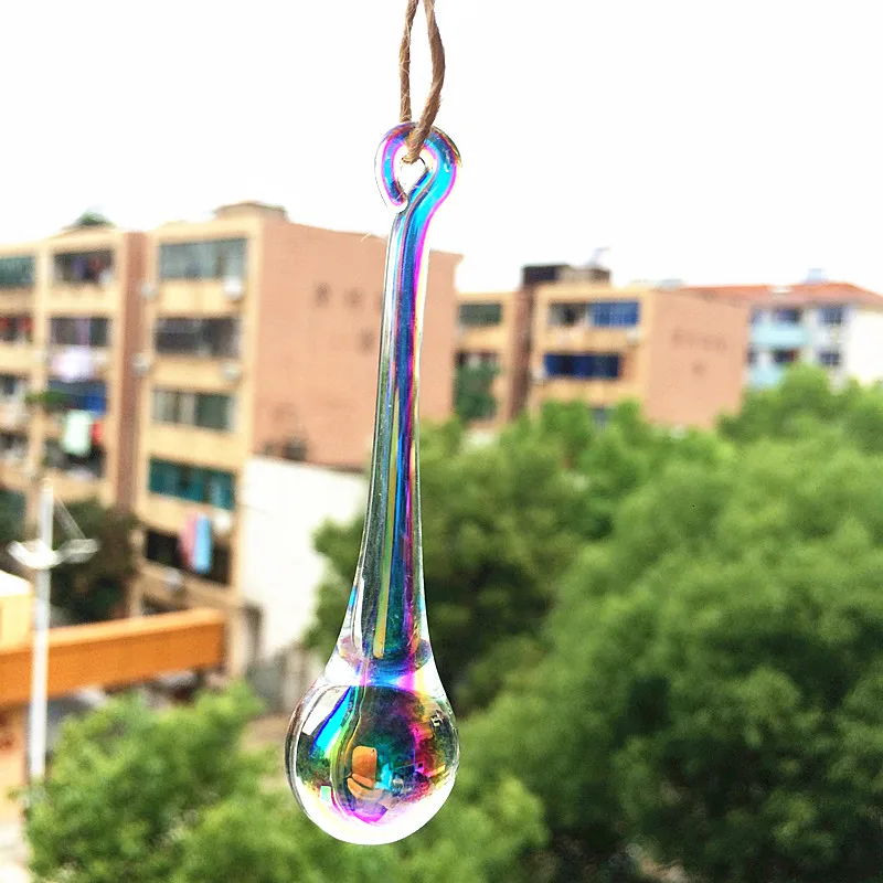 Top Quality (Free Rings) 16*60/ 20*80mm Clear AB Crystal Chandelier Raindrop Glass Pendants Home & Bar Christmas Tree Decoration