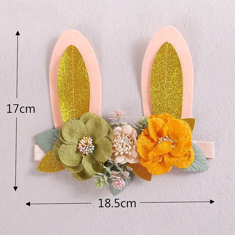 Balleenshiny Cute Festive Baby Girls Headband Glitter Rabbit Ears Mesh Lace Stitching Combination Flower Children\'s Headdress