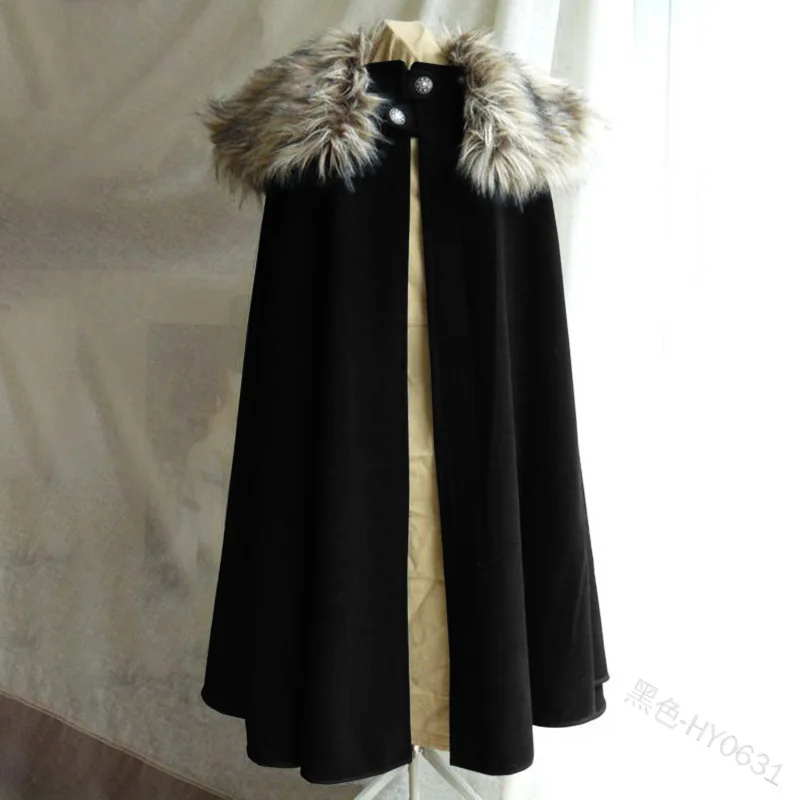 Medieval Men's Winter Cape Coat Vintage Coat Gothic Style Fur Collar Punk Cloak Cape Snow Halloween Costume