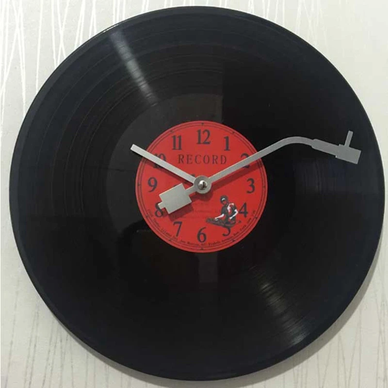 European Retro Nostalgic Ultra-Quiet Clock Vinyl Record Personality Wall Clock Cafe Bar Decorative Wall Clock