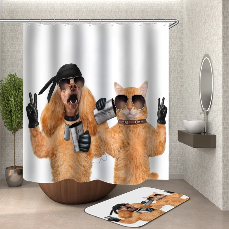 

2019 funny shower curtains bath curtain home decor waterproof shower curtains cat dog 3d bathroom curtain or mat