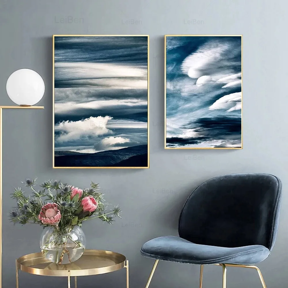 Dark Blue Sky Cumulus Spectacular Natural Scenery Poster Nordic Canvas Painting Wall Art Pictures for Home Bedroom Cuadros Decor