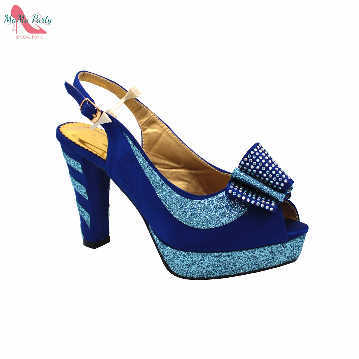 2022 Spring New Arrivals Slingbacks Sandals with Platform in Royal Blue Color High Quality African Women Shoes and Bag Set