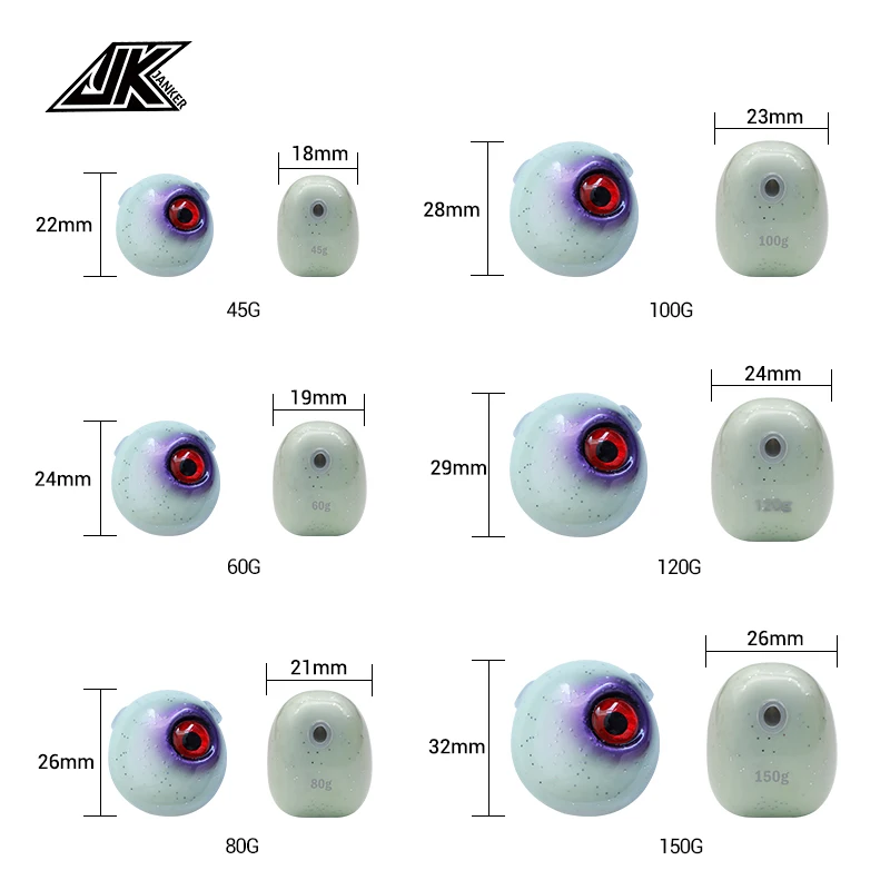 Jk novo produto, 45g/60g/80g / 100g/120g, 150g, molde deslizante, gabarito, isca de pesca marítima, vermelho