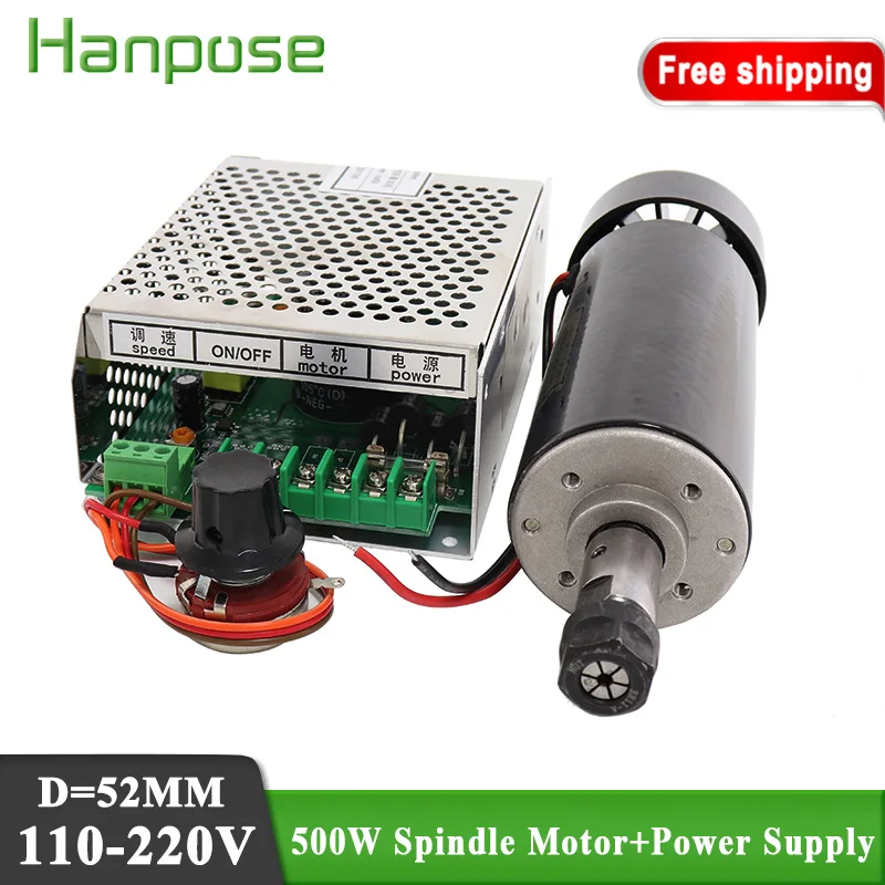 0.5KW Air-Cooled Spindle ECNC 500W Spindle Motor + Power Supply Speed Regulation For CNC Engraving Machine