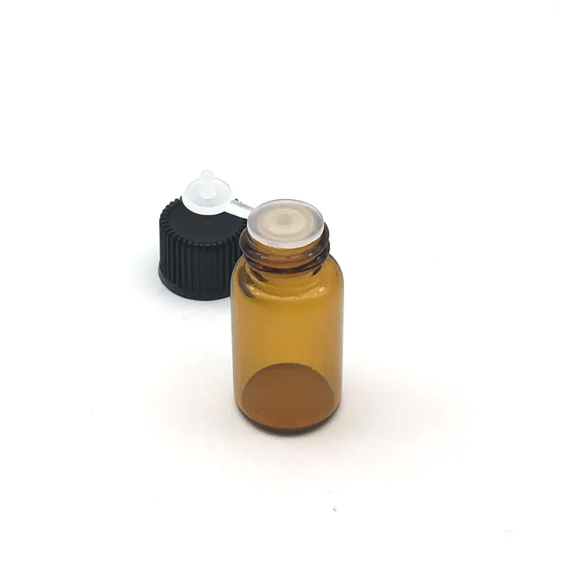 5pcs Mini 3ml Glass Bottle with Orifice Reducer Siamese Plug Screw Cap Small Essential Oil Sample 3ml Amber Vials