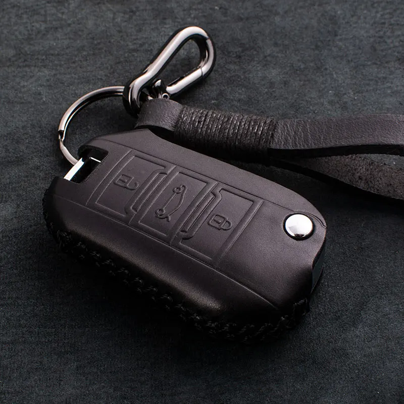 1 Pcs Genuine Leather Car Folding Key Case Full Cover Shell For Peugeot 208 308 508 408 2008 3008 407 307 4008 For Citroen C4