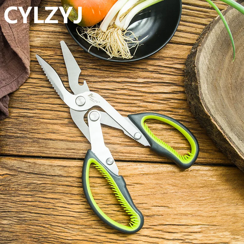 Kitchen Scissors 6 in 1 3cr13 Heavy Duty Curved Multifunctional Chicken Bone Scissors for Food Vegetable Fishing Cooking knife