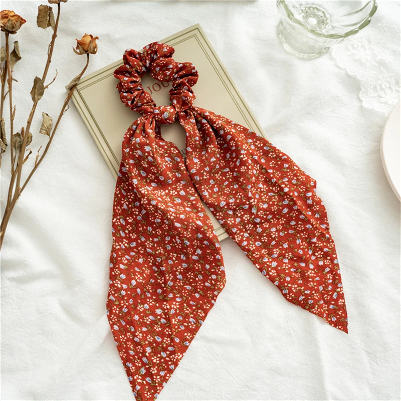 2024 New Fashion Floral Print Women Hair Scarf Elastic Hair Bands Hairband Bow Hair Rubber Ropes Scrunchie Girls Hair Ties