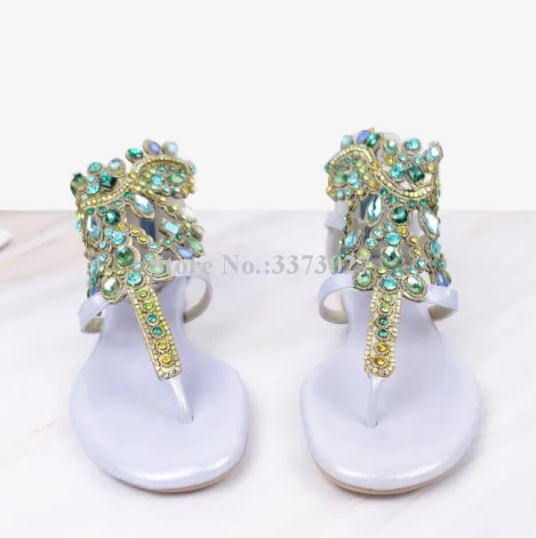 Crystal sandals Summer Flipflop bling bling rhinestone decor ankle strap Women sandals flat shoes female sandbeach dress shoes